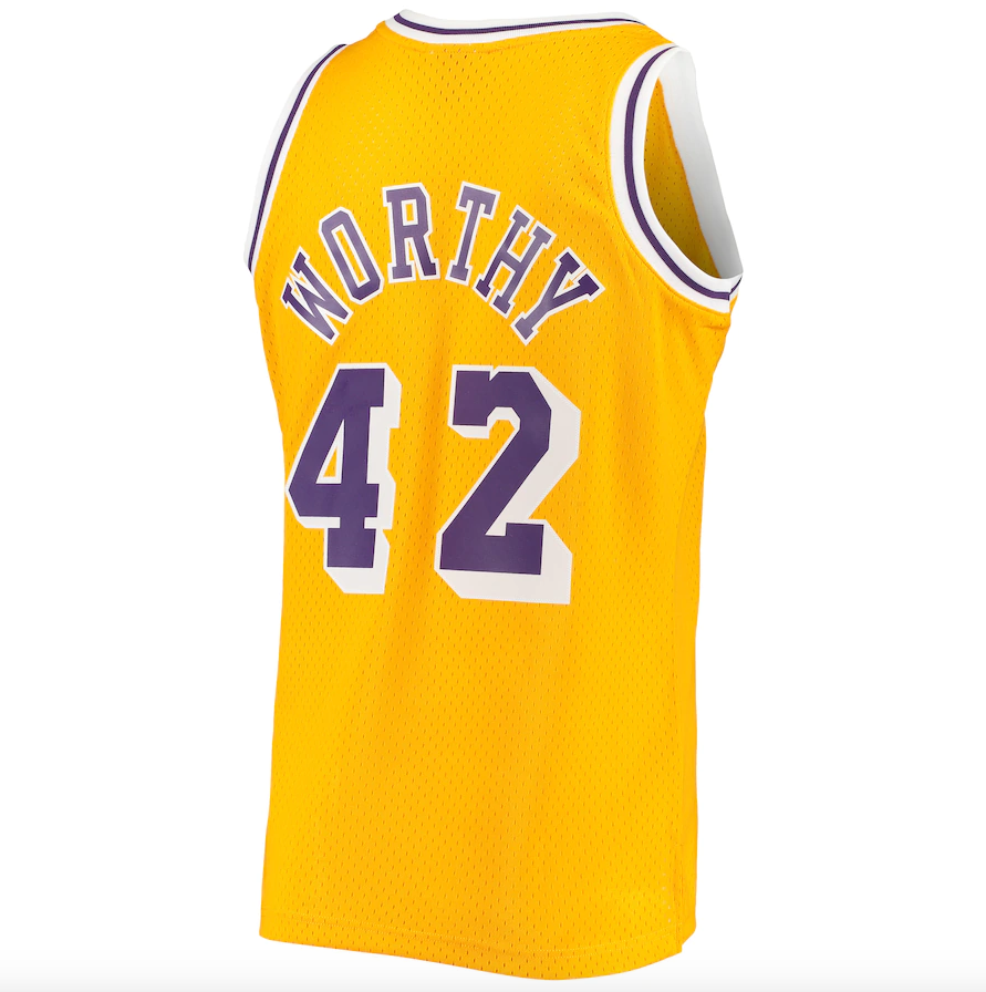 Men's Los Angeles Lakers James Worthy Mitchell & Ness Gold 1984-85 Hardwood Classics Swingman Jersey