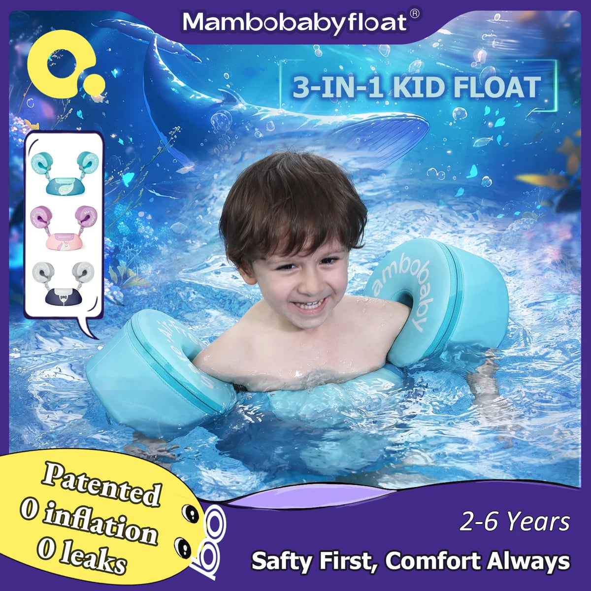 3-in-1 2-6 Year Mambobaby Young Child Arm Float Solid Core Kid Pool Sleeve Swim Trainer for Toddler Armband Sea Wheel Swim Tube