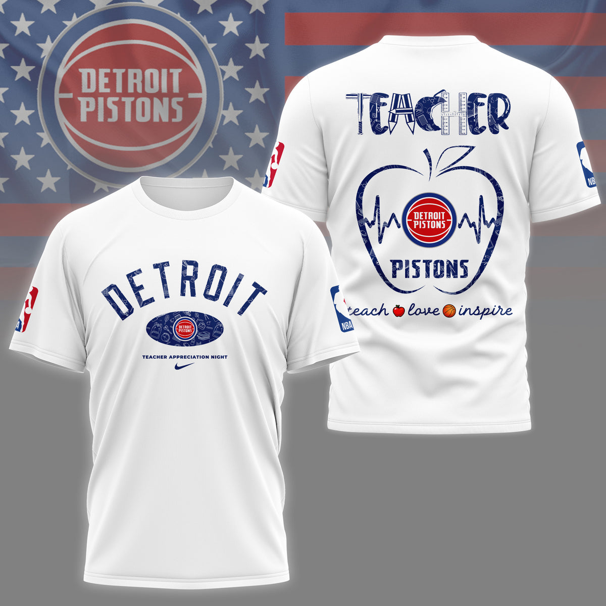 Detroit Pistons | Premium NBA Teacher Appreciation Day 3D Shirt NY