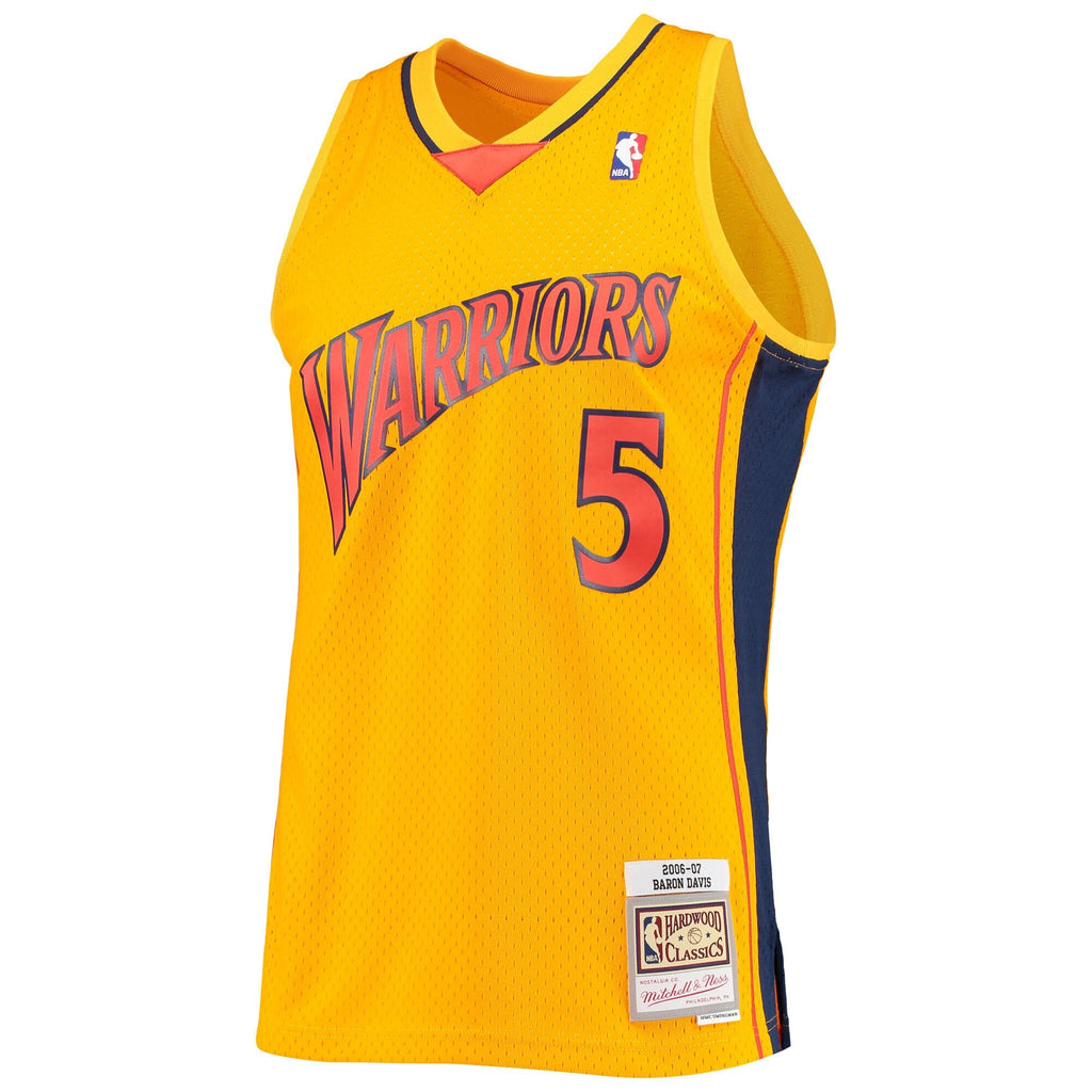 Men's Golden State Warriors Baron Davis Mitchell & Ness Gold Hardwood Classics Reload 2.0 Swingman Jersey